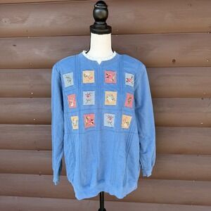 Koret City Blues Sweatshirt XL Blue Floral Patchwork Embroidered Vintage Style